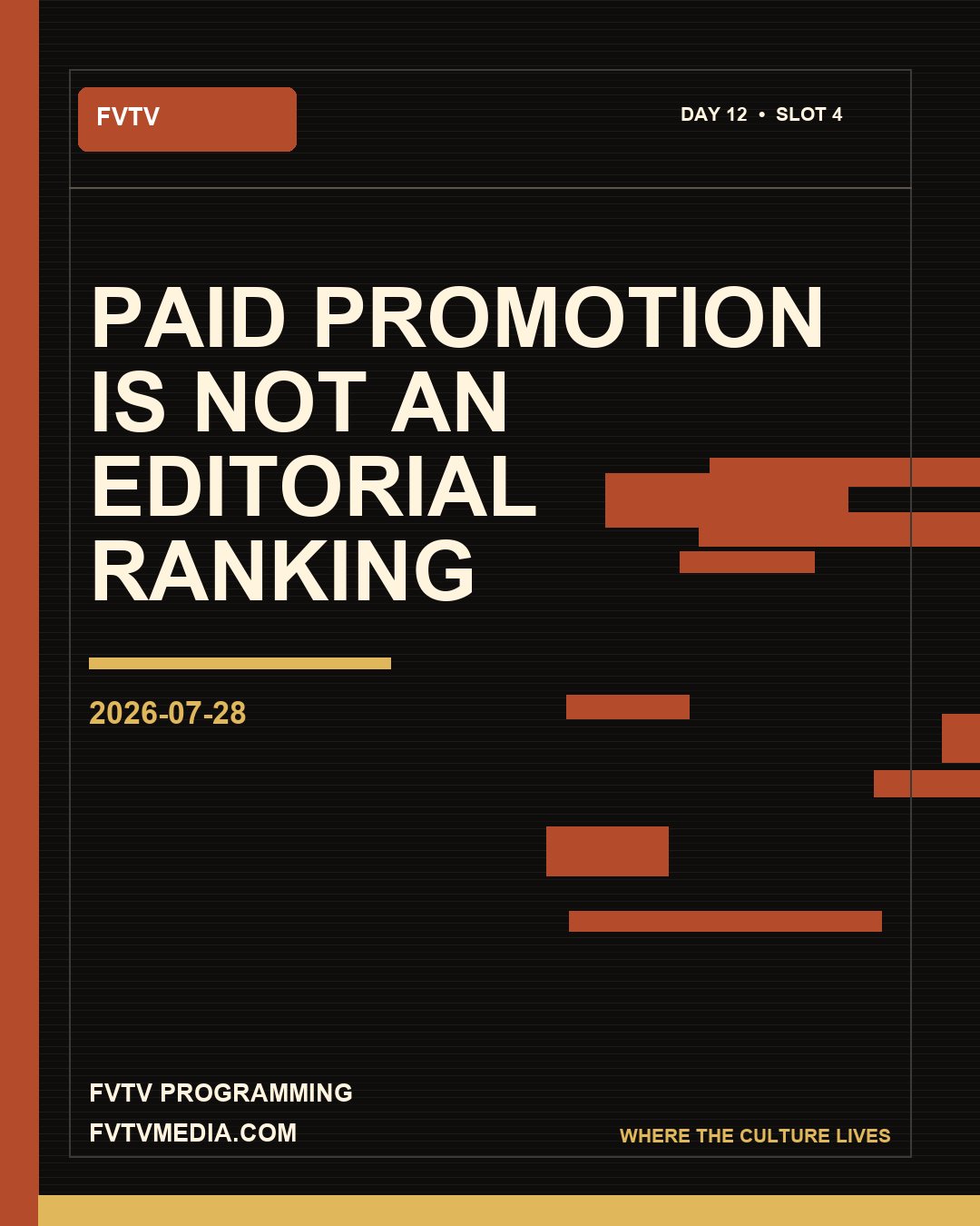 FVTV graphic: Paid promotion is not an editorial ranking