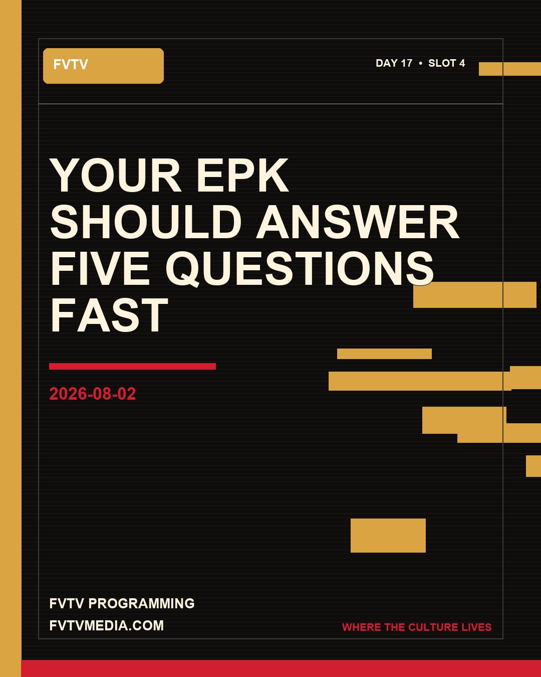 FVTV graphic: Your EPK should answer five questions fast
